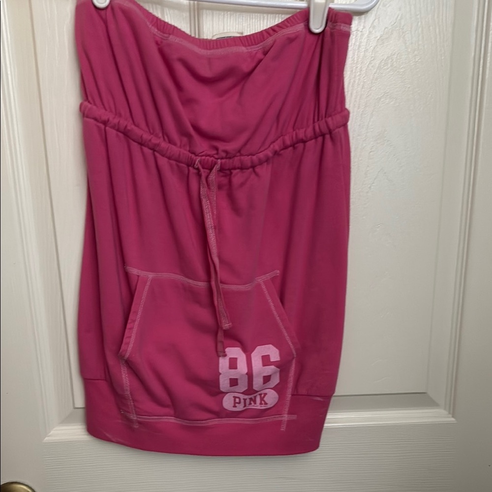 Pink Strapless Dress with Pocket